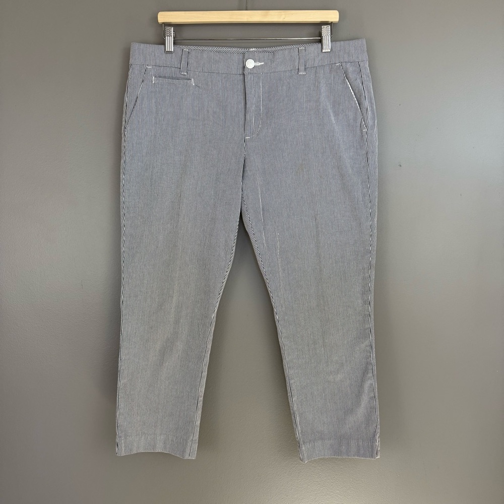 Tommy Hilfiger Pants Womens Size 12 Blue White Seersucker Striped Skinny Cropped